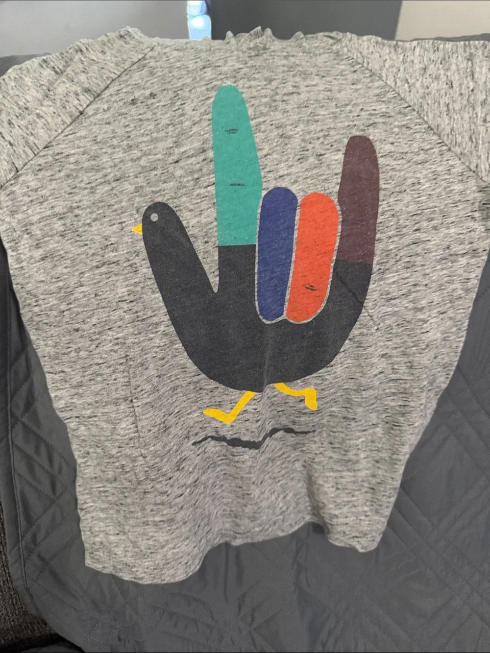 Gray hooded long sleeve Tee Colorful turkey Graphic perfect for Thanksgiving
